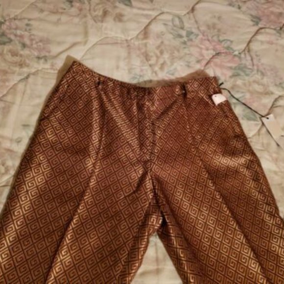 Atos Lombardini Gold & Brown Metallic Greek KeyTrousers - Picture 3 of 8